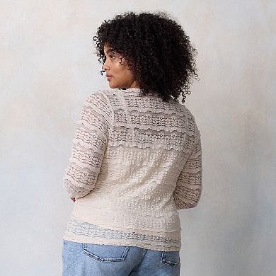 Plus Size LC Lauren Conrad Long Sleeve Lace T-Shirt