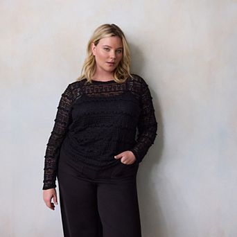 Juniors' Plus Size LC Lauren Conrad Long Sleeve Lace T-Shirt