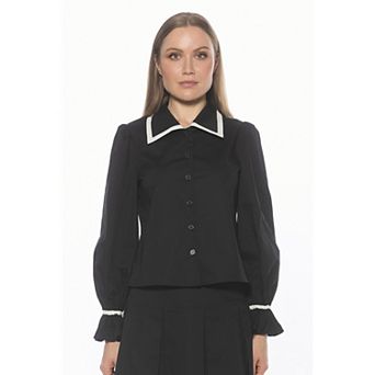 Women's ALEXIA ADMOR Long Sleeve Dropped Contrast Collar Blouse