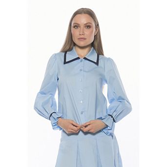 Women's ALEXIA ADMOR Long Sleeve Dropped Contrast Collar Blouse