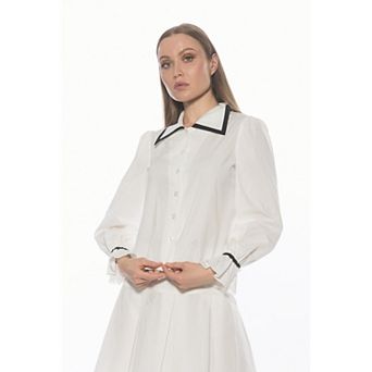 Women's ALEXIA ADMOR Long Sleeve Dropped Contrast Collar Blouse