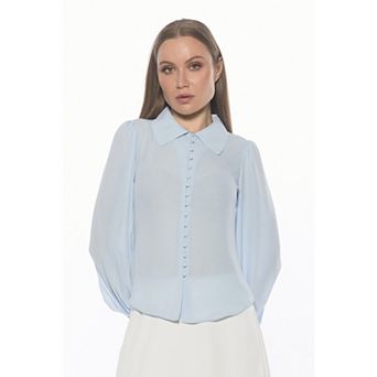 Women's ALEXIA ADMOR Blouson Sleeve Button-Down Blouse