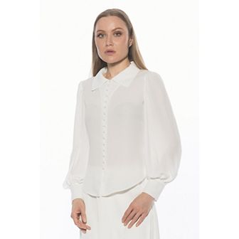 Women's ALEXIA ADMOR Blouson Sleeve Button-Down Blouse