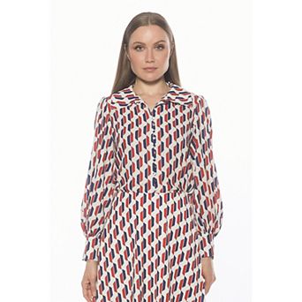 Women's ALEXIA ADMOR Blouson Sleeve Button-Down Blouse
