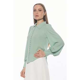 Women's ALEXIA ADMOR Blouson Sleeve Button-Down Blouse
