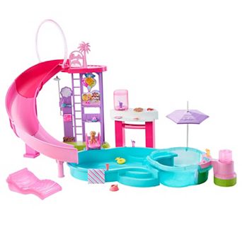 Barbie Dream Pool Playset with Slide and Bubbling Hot Tub and 20 pc Accessories