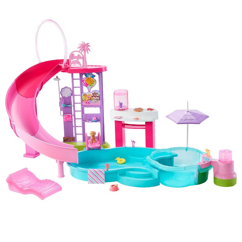Barbie Dream Pool Playset with Slide and Bubbling Hot Tub and 20