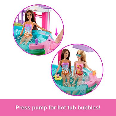 Barbie Dream Pool Playset with Slide and Bubbling Hot Tub and 20-piece Accessories