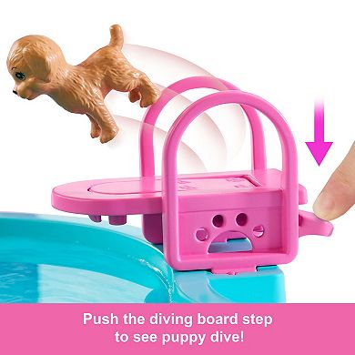 Barbie Dream Pool Playset with Slide and Bubbling Hot Tub and 20-piece Accessories