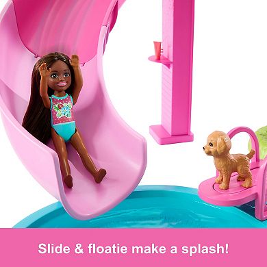 Barbie Dream Pool Playset with Slide and Bubbling Hot Tub and 20-piece Accessories