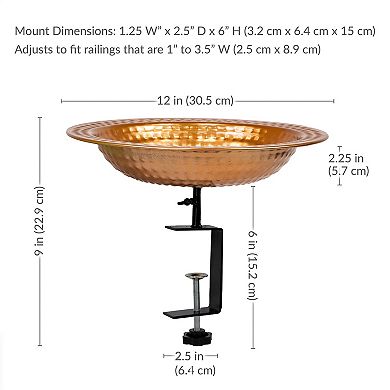 Sunnydaze Iron Deck-Mount Bird Bath or Feeder with Copper Finish - 12 in