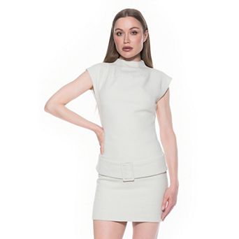 Women's ALEXIA ADMOR Mockneck Cap Sleeve Dropped Waist Belted Mini Dress
