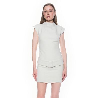 Women's ALEXIA ADMOR Mockneck Cap Sleeve Dropped Waist Belted Mini Dress