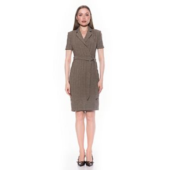 Women's ALEXIA ADMOR V-Neck Short Sleeve Midi Sheath Dress with Belt