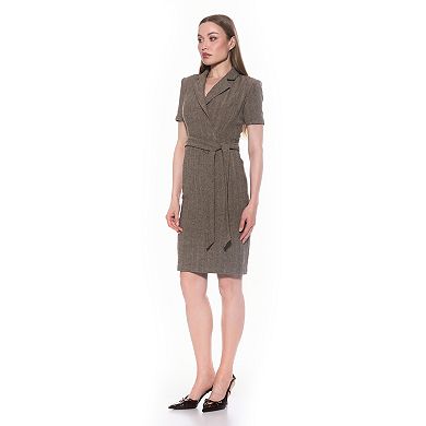 Women's ALEXIA ADMOR V-Neck Short Sleeve Midi Sheath Dress with Belt