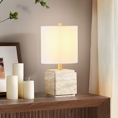 Finley & Sloane Pacha 16-in. Tall Stone Table Lamp - Fabric Shade