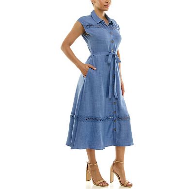 Women's Nina Leonard Button Front Shirt Dress