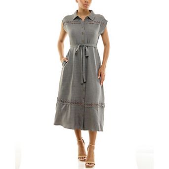 Women's Nina Leonard Button Front Shirt Dress