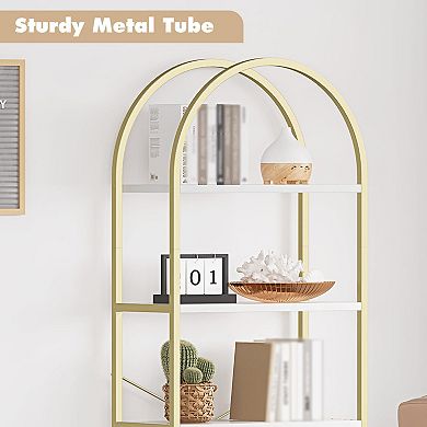 Arched Bookshelf, 5-Tier Open Bookshelf, Modern Bookcase Storage Shelves with Metal Frame