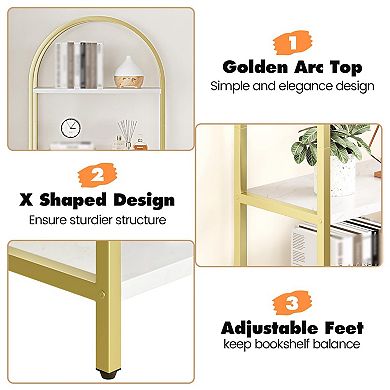 Arched Bookshelf, 5-Tier Open Bookshelf, Modern Bookcase Storage Shelves with Metal Frame