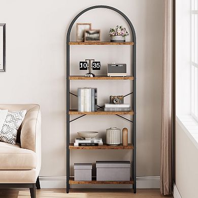 Arched Bookshelf, 5-Tier Open Bookshelf, Modern Bookcase Storage Shelves with Metal Frame