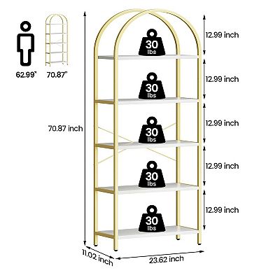 Arched Bookshelf, 5-Tier Open Bookshelf, Modern Bookcase Storage Shelves with Metal Frame