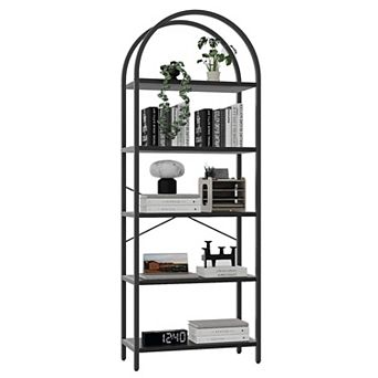 Arched Bookshelf, 5 tier Open Bookshelf, Modern Bookcase Storage Shelves with Metal Frame
