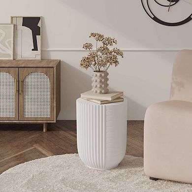 14" Wide Round Side Table in Fiberstone with Ribbed Design Trove Collection