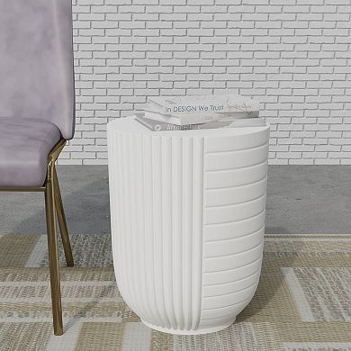 14" Wide Round Side Table in Fiberstone with Ribbed Design Trove Collection
