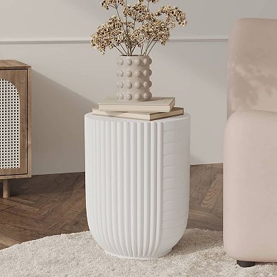 14" Wide Round Side Table in Fiberstone with Ribbed Design Trove Collection