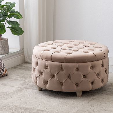 Westintrends Round Velvet Tufted Storage Ottoman
