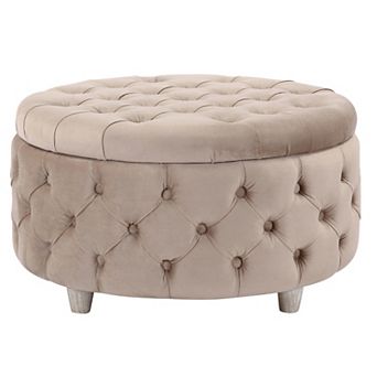 Westintrends Round Velvet Tufted Storage Ottoman