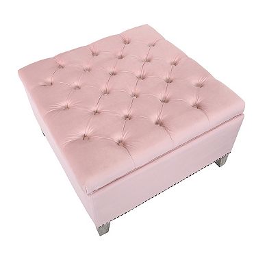 Westintrends Square Velvet Tufted Storage Ottoman
