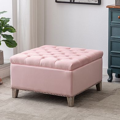 Westintrends Square Velvet Tufted Storage Ottoman