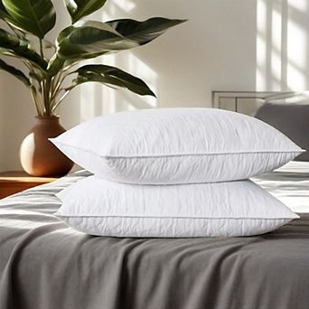 Unikome Quilted Goose Feather and Polyester Blend Pillow Set of 2 for Soft and Supportive Comfort