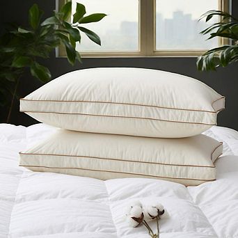 Unikome 2 Pair 75% White Down Gusseted Cotton Pillow Medium Support for Side and Back Sleepers