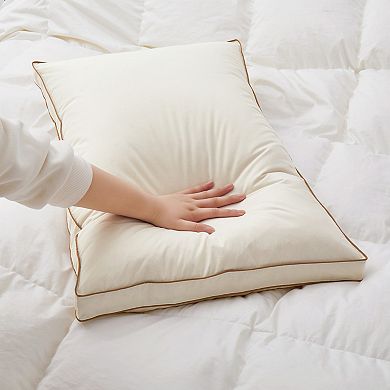 Unikome 2 Pair 75% White Down Gusseted Cotton Pillow Medium Support for Side and Back Sleepers