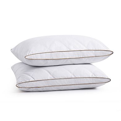 Unikome Pair of Medium-Support Pillows - Breathable Cotton Goose Feather Down Pillow