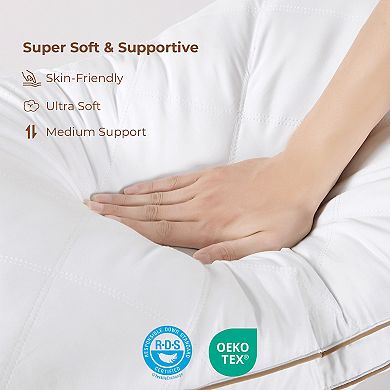 Unikome Goose Down Feather Bed Pillow Set of 2, Medium Support