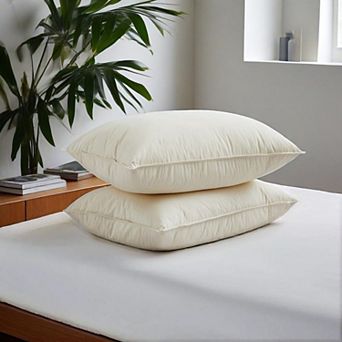 Unikome 75% White Down 4-Layer Cotton Bed Pillow Set of 2 for Luxurious Comfort