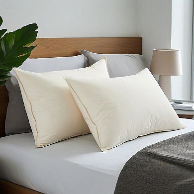 Unikome 75% White Down 4-Layer Cotton Bed Pillow Set of 2 for Luxurious Comfort