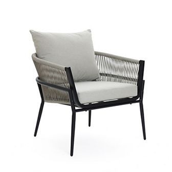 LuxenHome Outdoor Aluminum with PE Rope Armchair with Cushions