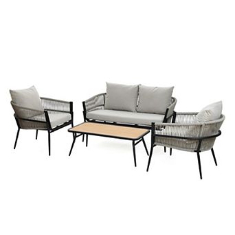 LuxenHome 4 pc Outdoor Aluminum with PE Rope Patio Set with Cushions