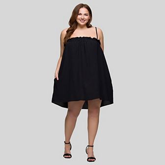 Plus Size 24Seven Comfort Apparel Square Neck Spaghetti Strap Mini Dress