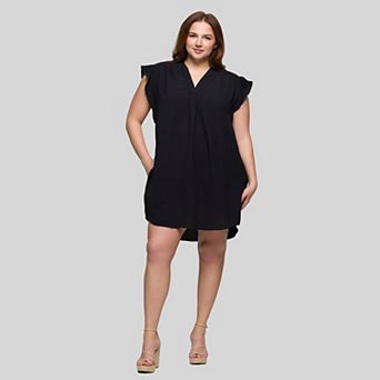 Plus Size 24Seven Comfort Apparel V-Neck Cap Sleeve Knee-Length Pocket Dress