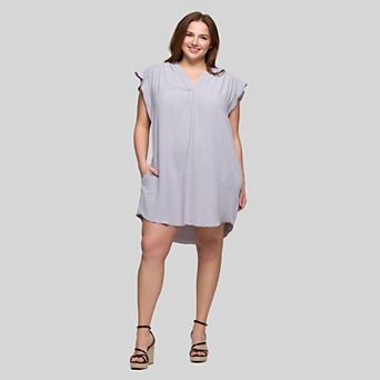 Plus Size 24Seven Comfort Apparel V-Neck Cap Sleeve Knee-Length Pocket Dress
