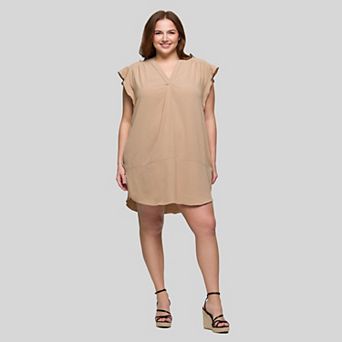 Plus Size 24Seven Comfort Apparel V-Neck Cap Sleeve Knee-Length Pocket Dress
