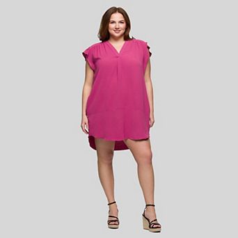 Plus Size 24Seven Comfort Apparel V-Neck Cap Sleeve Knee-Length Pocket Dress