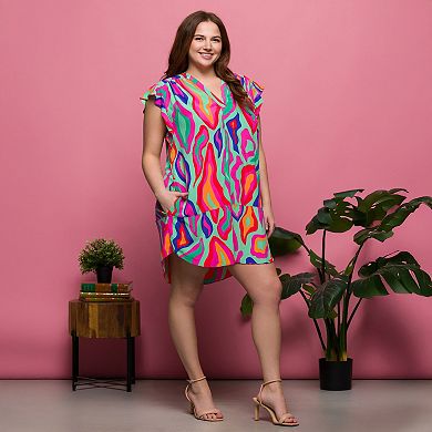 Plus Size 24Seven Comfort Apparel V-Neck Cap Sleeve Knee-Length Pocket Dress