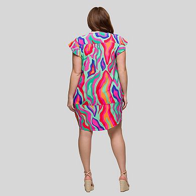 Plus Size 24Seven Comfort Apparel V-Neck Cap Sleeve Knee-Length Pocket Dress
